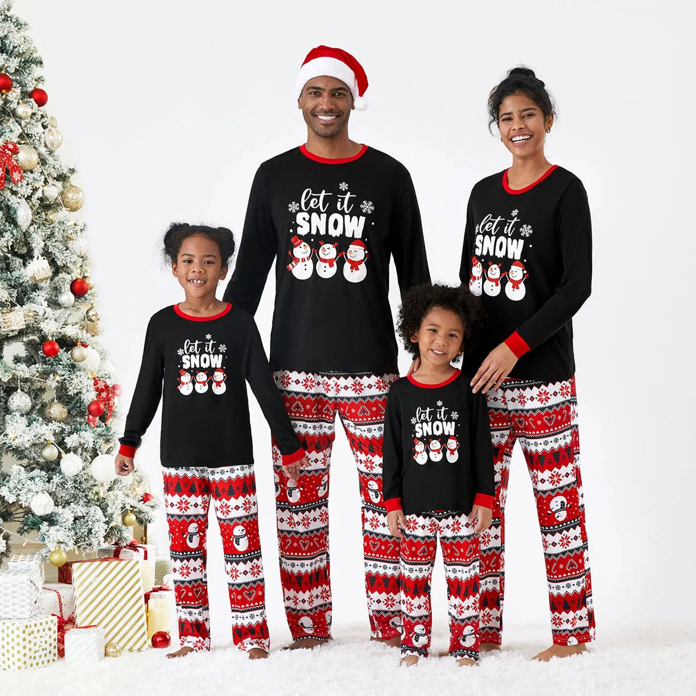 Christmas Letter and Snowman Print Family Matching Pajamas Sets (Flame Resistant)