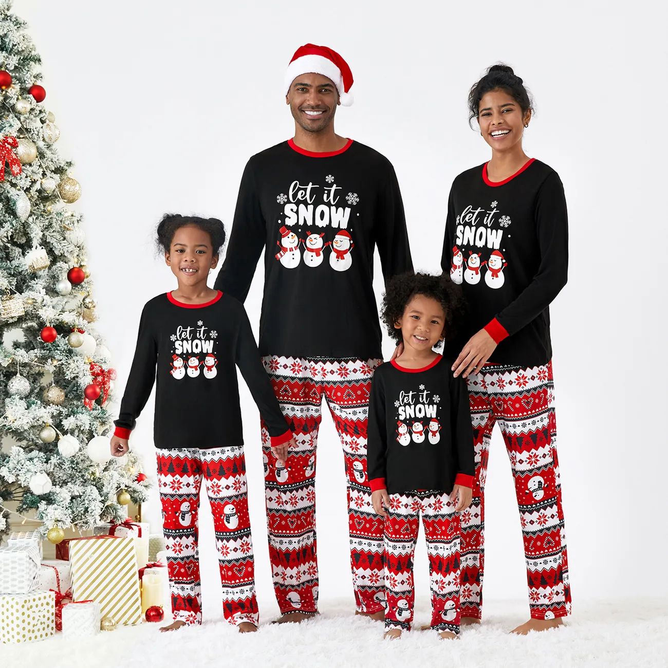 Natal Look de família Manga comprida Conjuntos de roupa para a família Pijamas (Flame Resistant) Preto big image 1