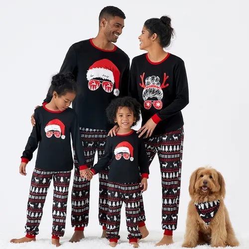 Christmas Family Matching Santa hats and Reindeers Print Long-sleeve Red Pajamas Sets (Flame Resistant)
