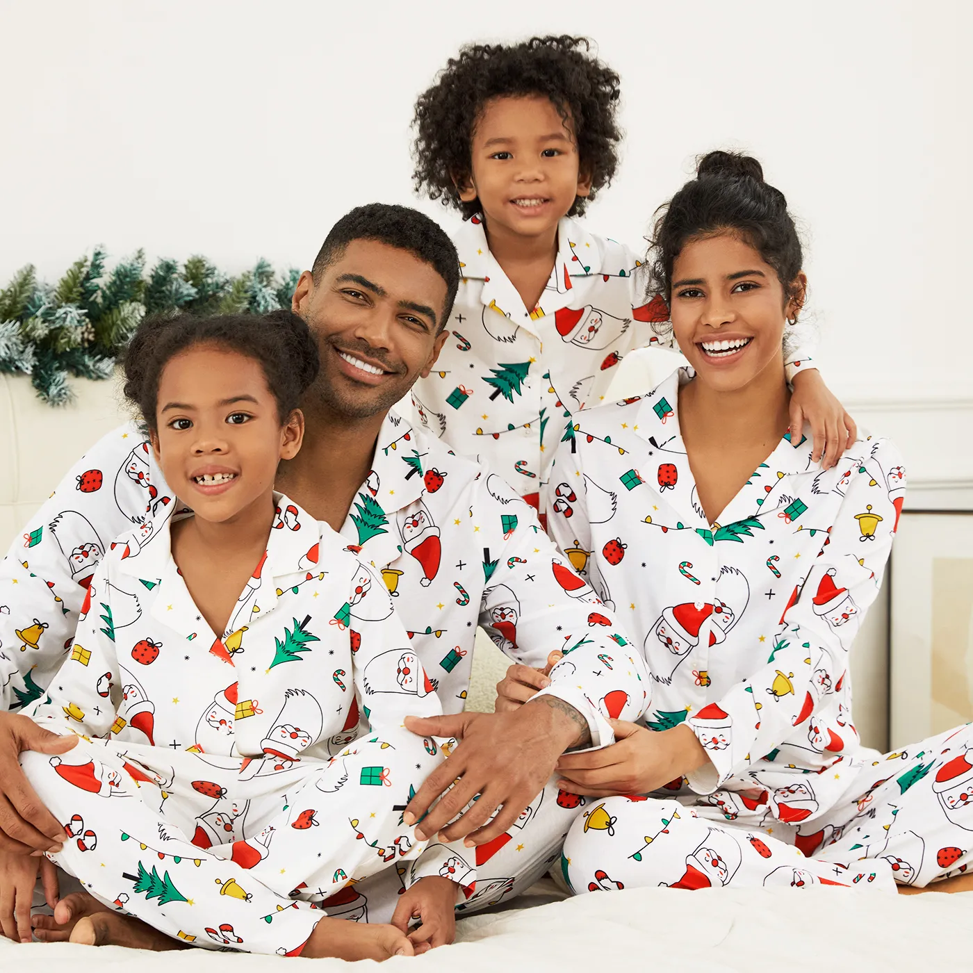 Christmas Family Matching Colorful Festival Theme Print Long Sleeve Pajamas Sets(Flame Resistant)