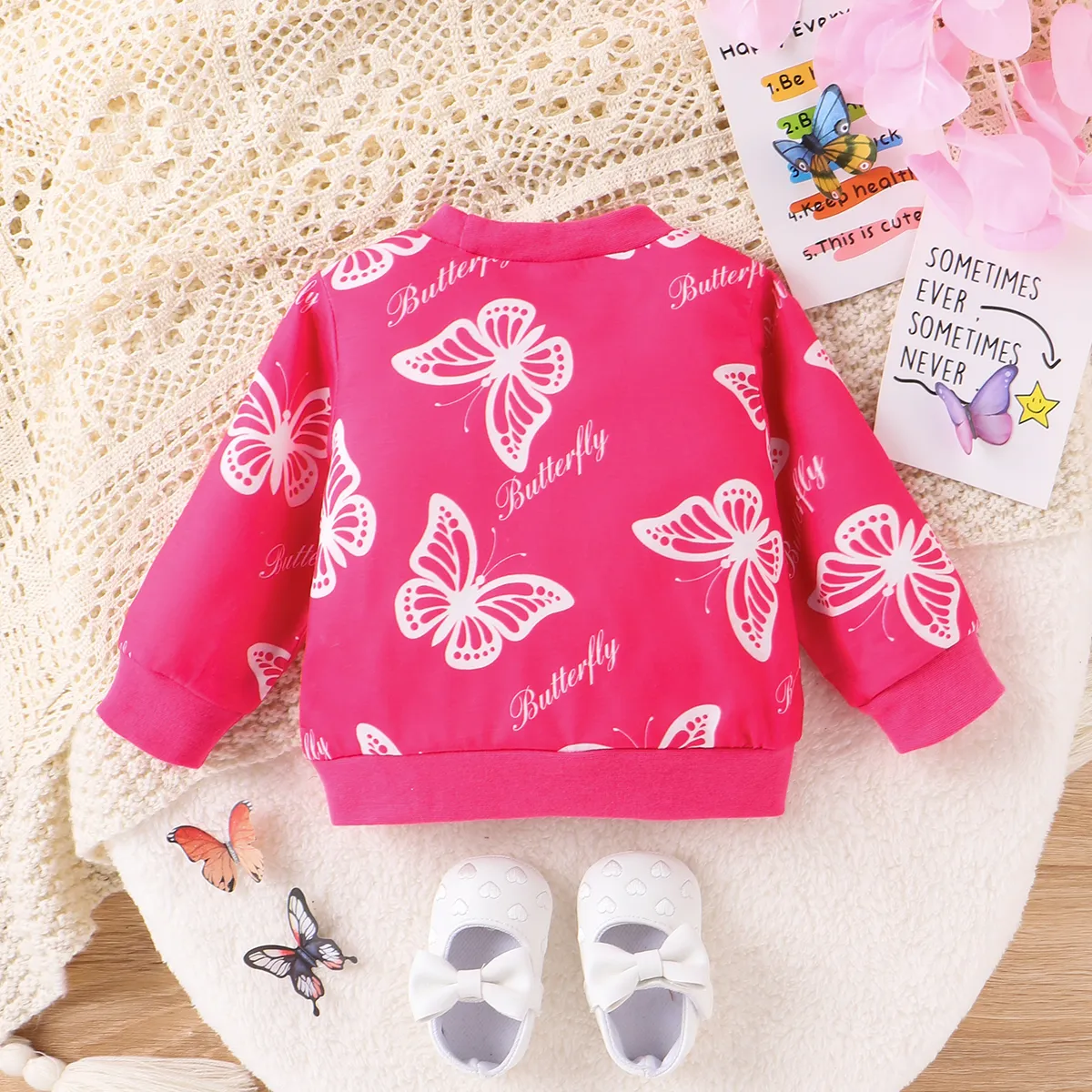 Baby Girl Sweet Butterfly Animal print Pullover Hoodie  Hot Pink big image 1