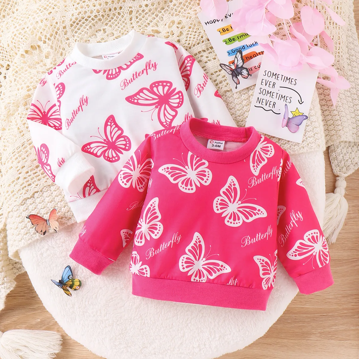 Baby Mädchen Schmetterling Süß Langärmelig Sweatshirts Fuchsie big image 1