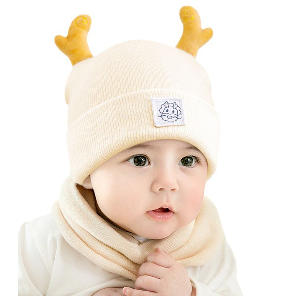 Baby Childlike Knitted woolen hat and scarf set with small antlers shape