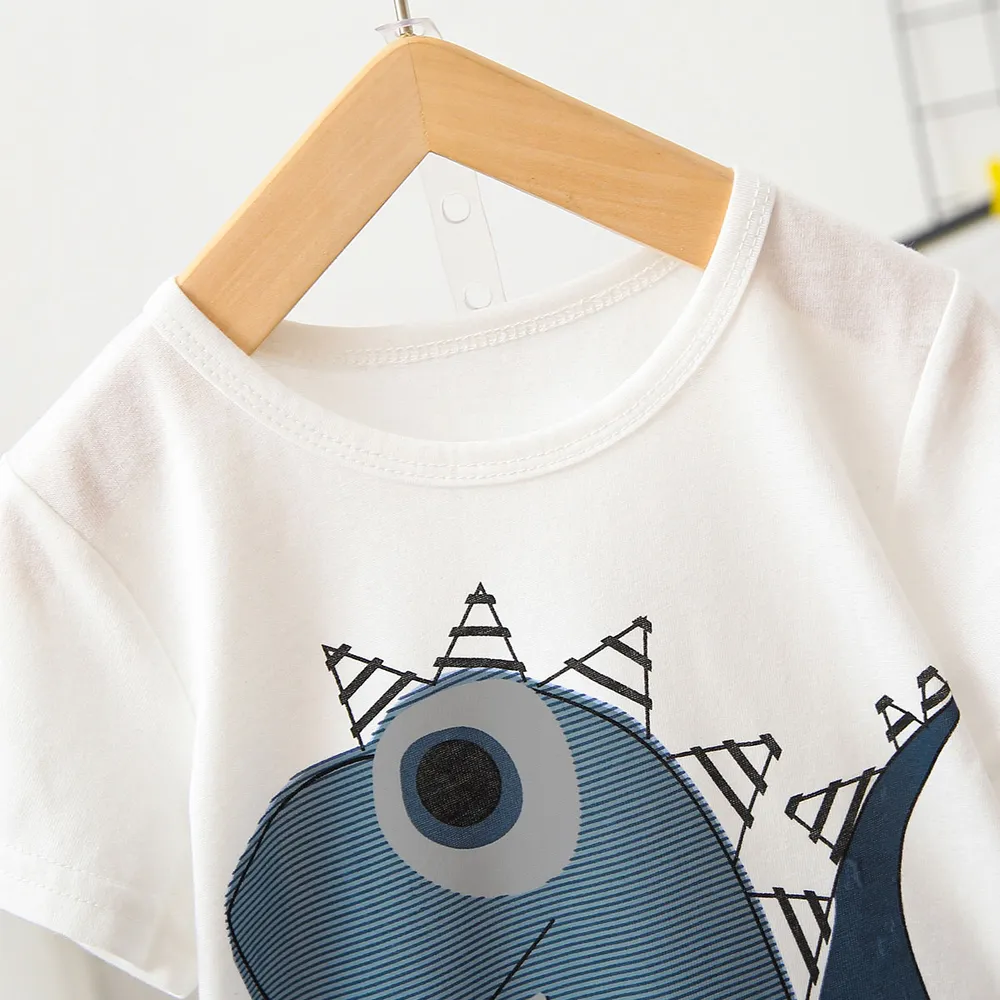 2pcs Baby Boy Cartoon Dinosaur Print Short-sleeve T-shirt and Pinstriped Shorts Set big image 5