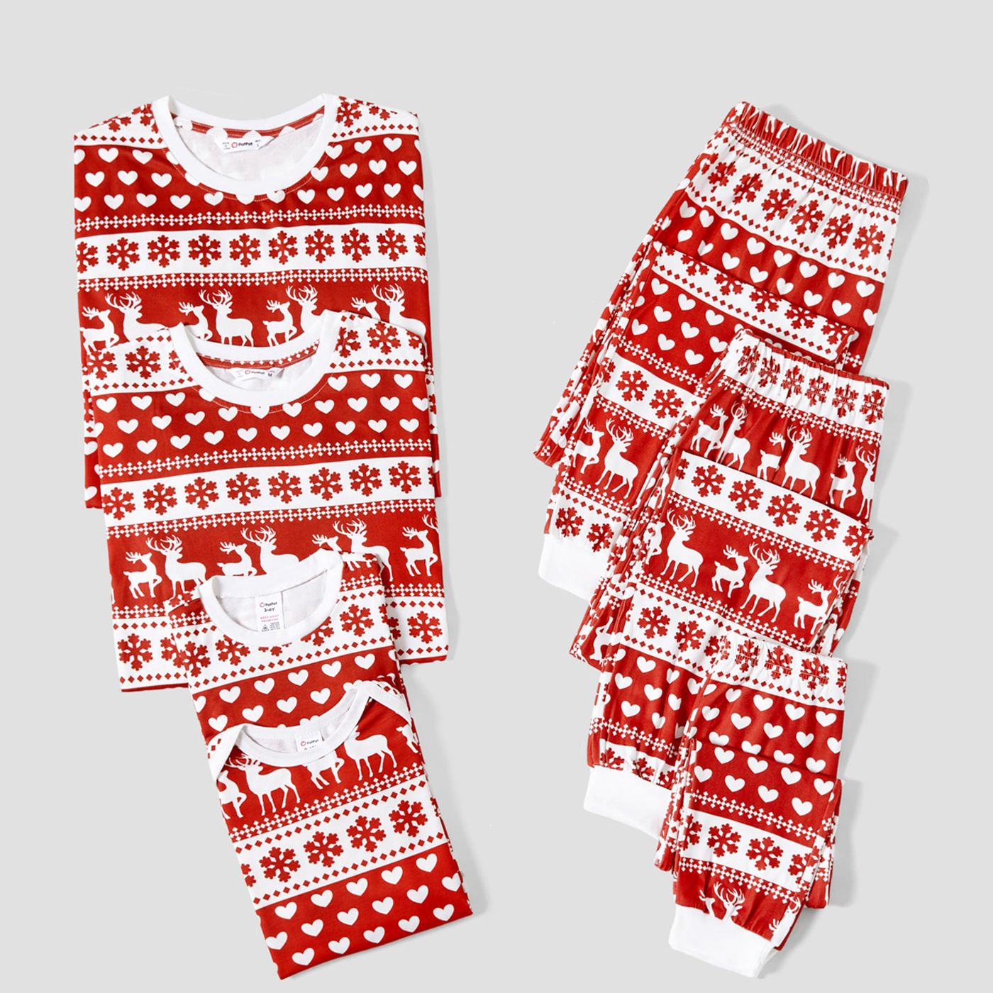 

Christmas Family Matching Allover Red Print Long-sleeve Pajamas Sets (Flame Resistant)