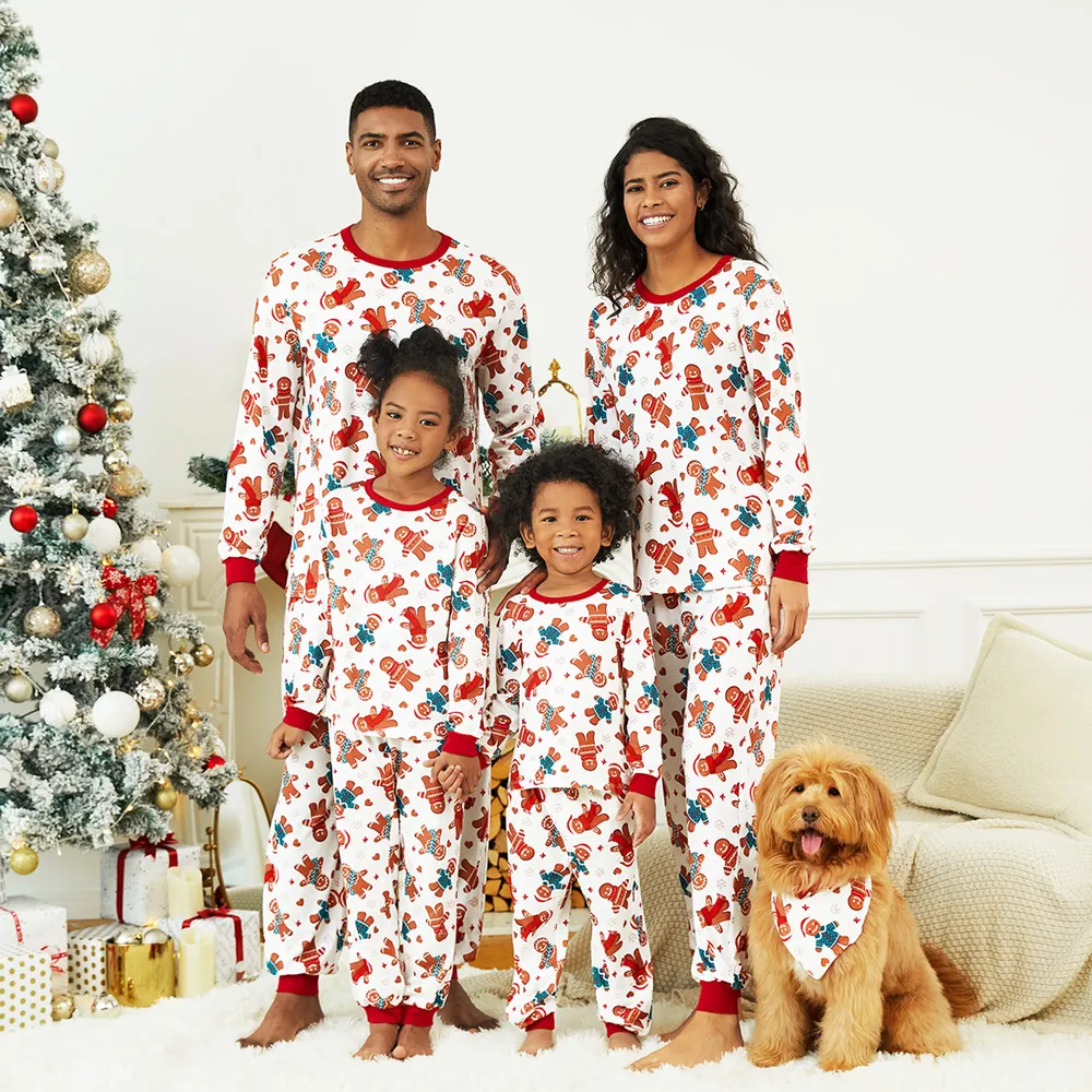 Christmas Cartoon Gingerbread Man Allover Print Family Matching Pajamas Sets (Flame Resistant)  big image 3
