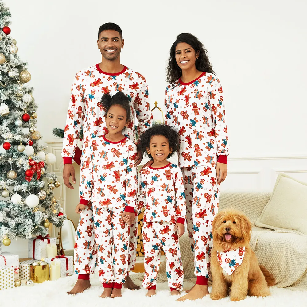 Christmas Cartoon Gingerbread Man Allover Print Family Matching Pajamas Sets (Flame Resistant) big image 3