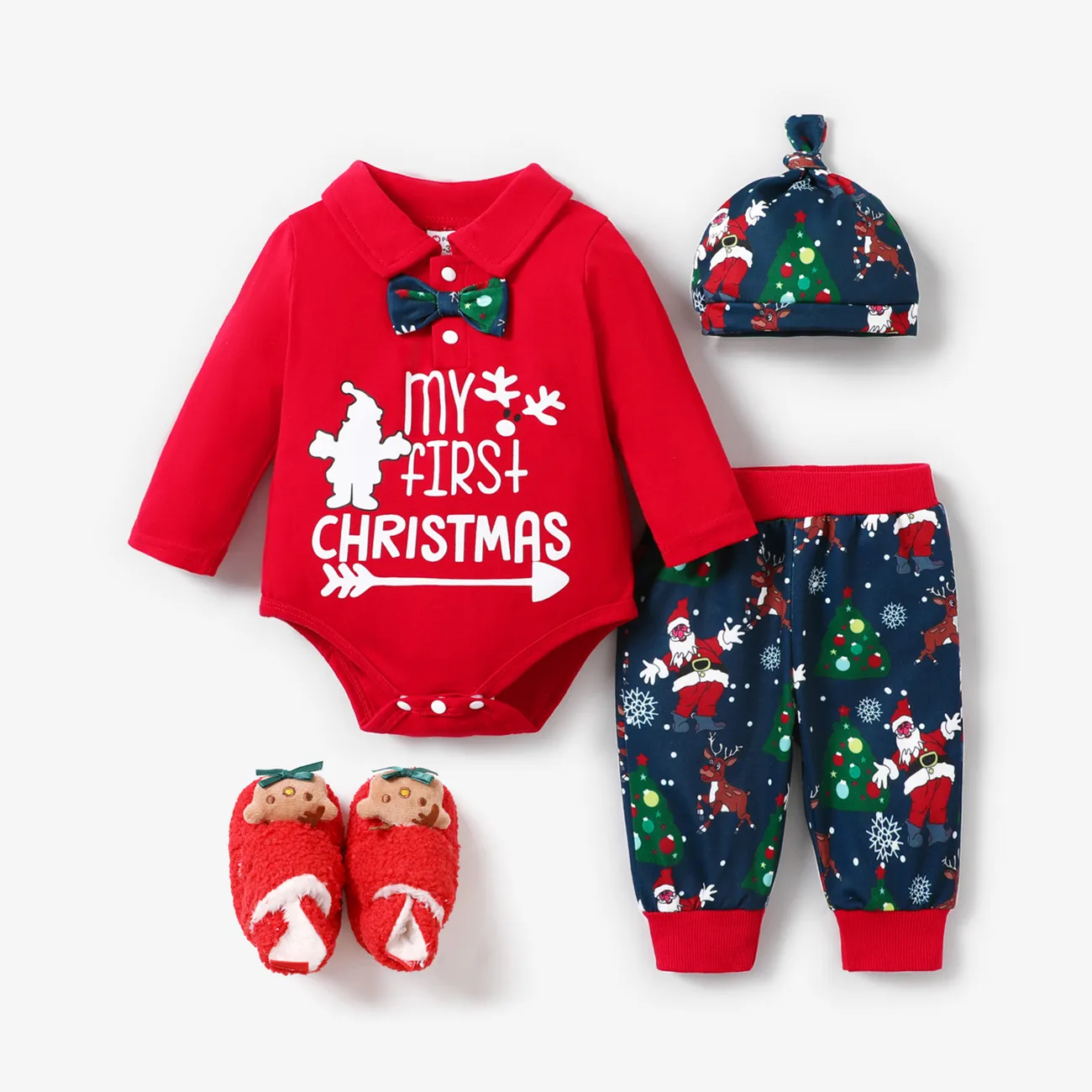 聖誕節 3件 嬰兒 男 POLO領 童趣 長袖 嬰兒套裝 紅色 big image 1