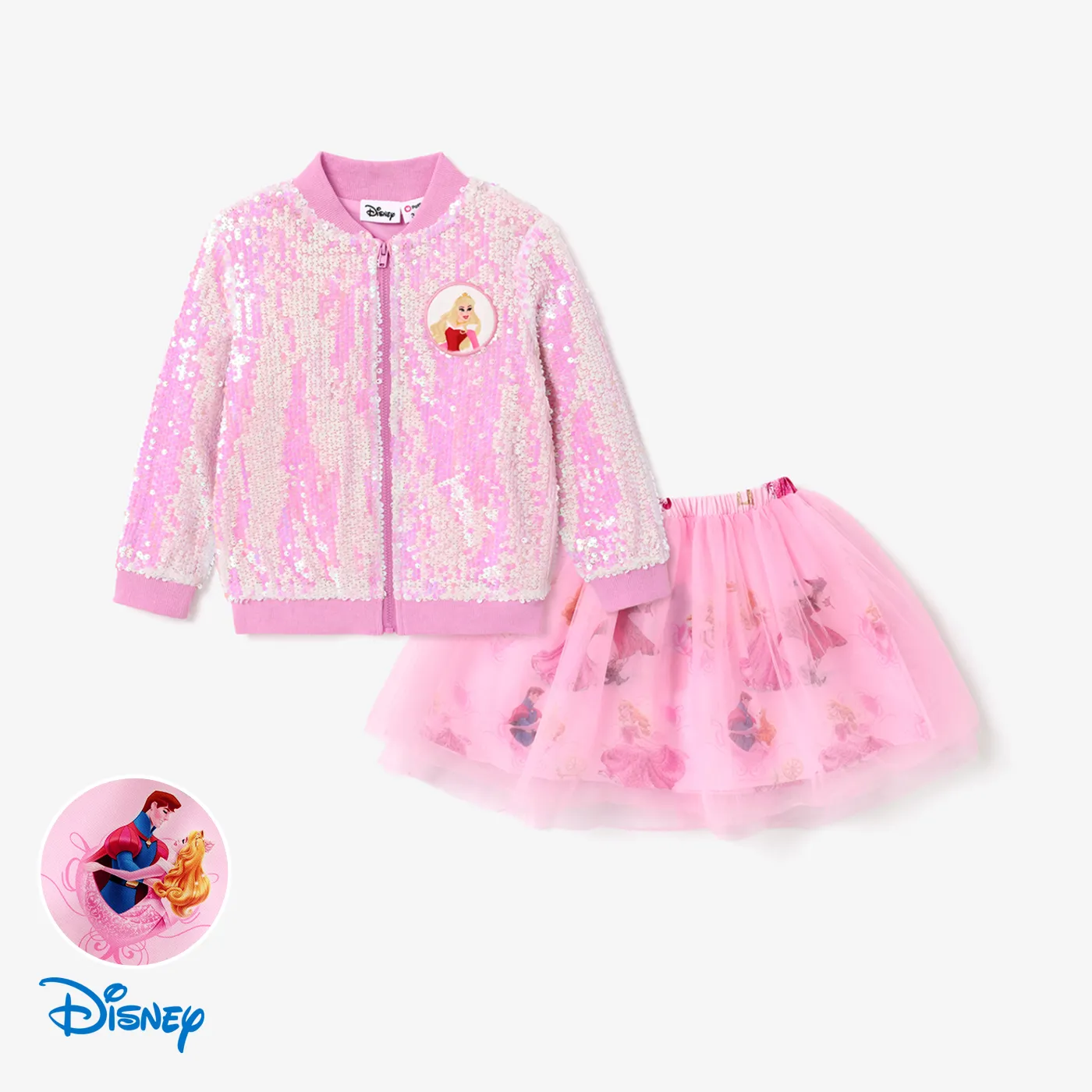 

Disney Princess Toddler Girl Character Print Long-sleeve Sequin Embroidered Long-sleeve Jacket or Mesh Tutu Short Skirt