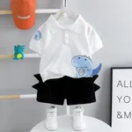 2 Stück Kleinkinder Jungen Polokragen Lässig Dinosaurier T-Shirt-Sets weiß