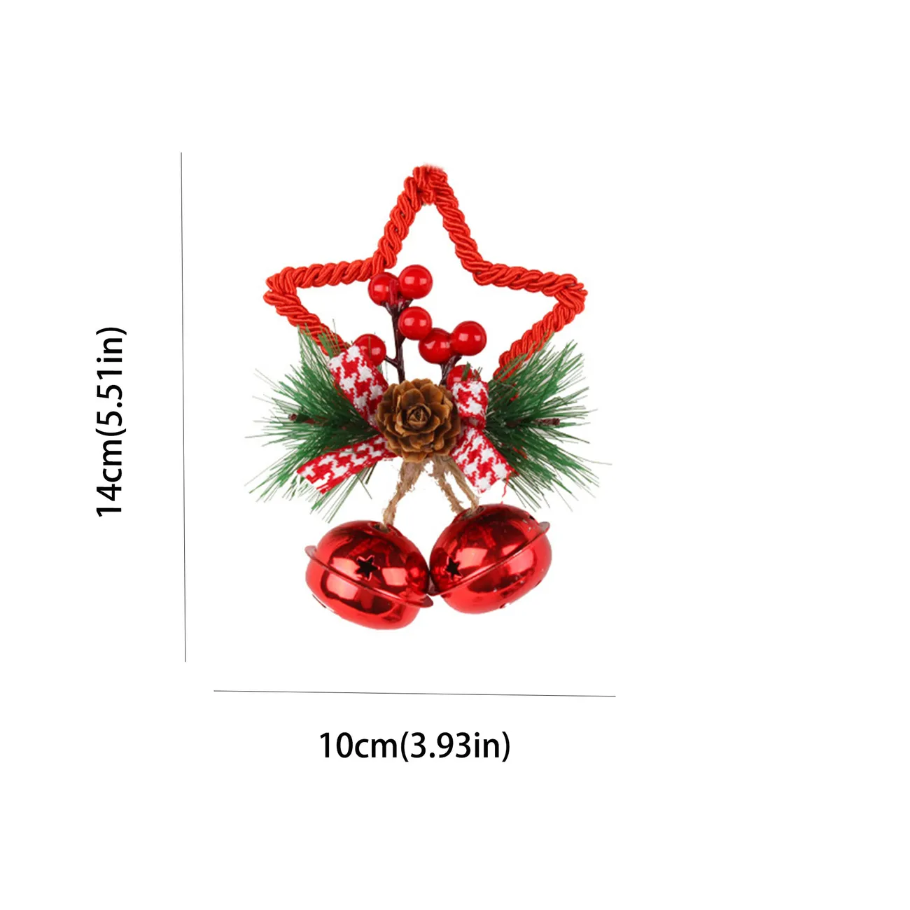 زخرفة شجرة عيد الميلاد DIY مع ملحقات جرس النجوم الخماسية أحمر big image 1