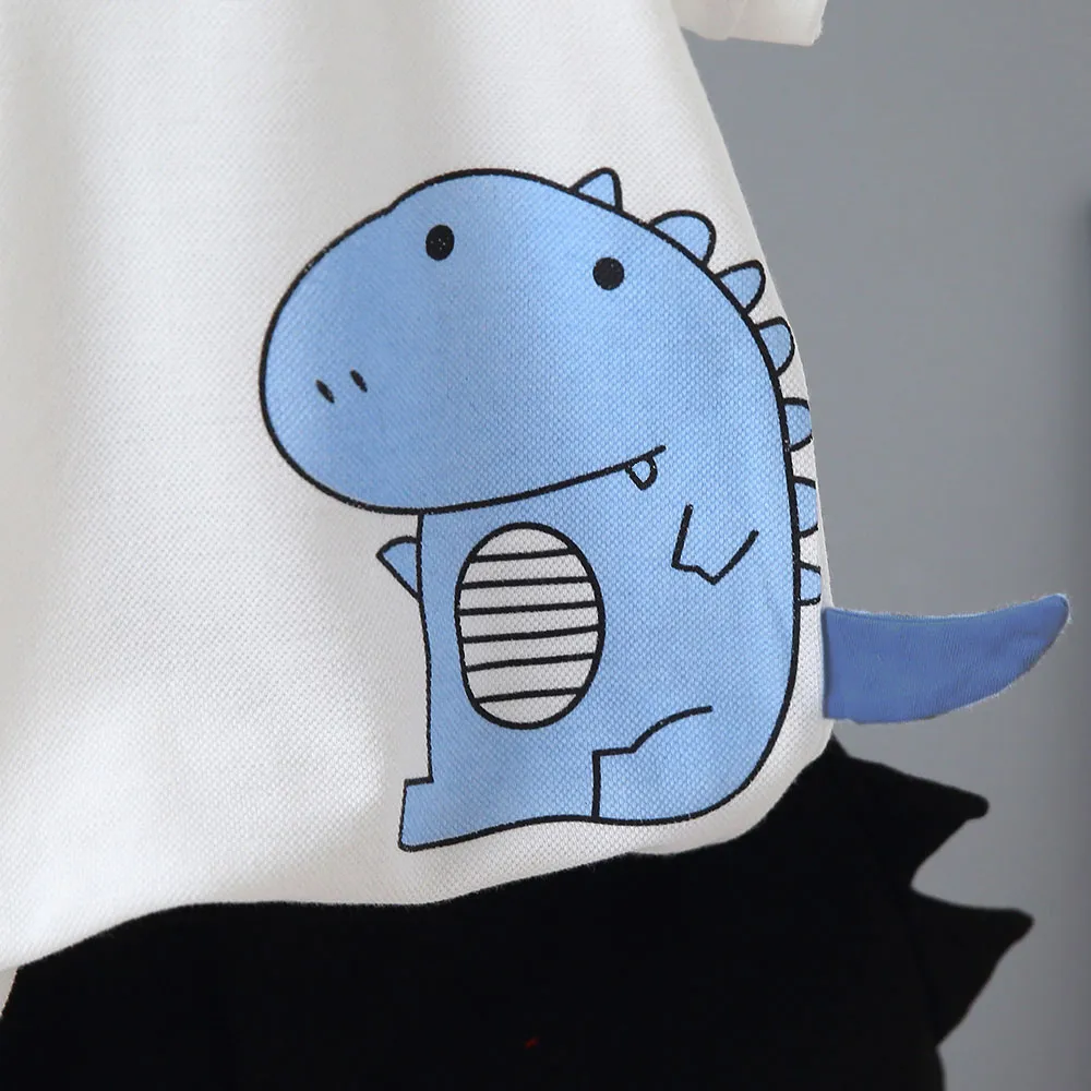 2pcs Toddler Boy Casual Dinosaur Print Polo Shirt & Spike Design Shorts Set White big image 1