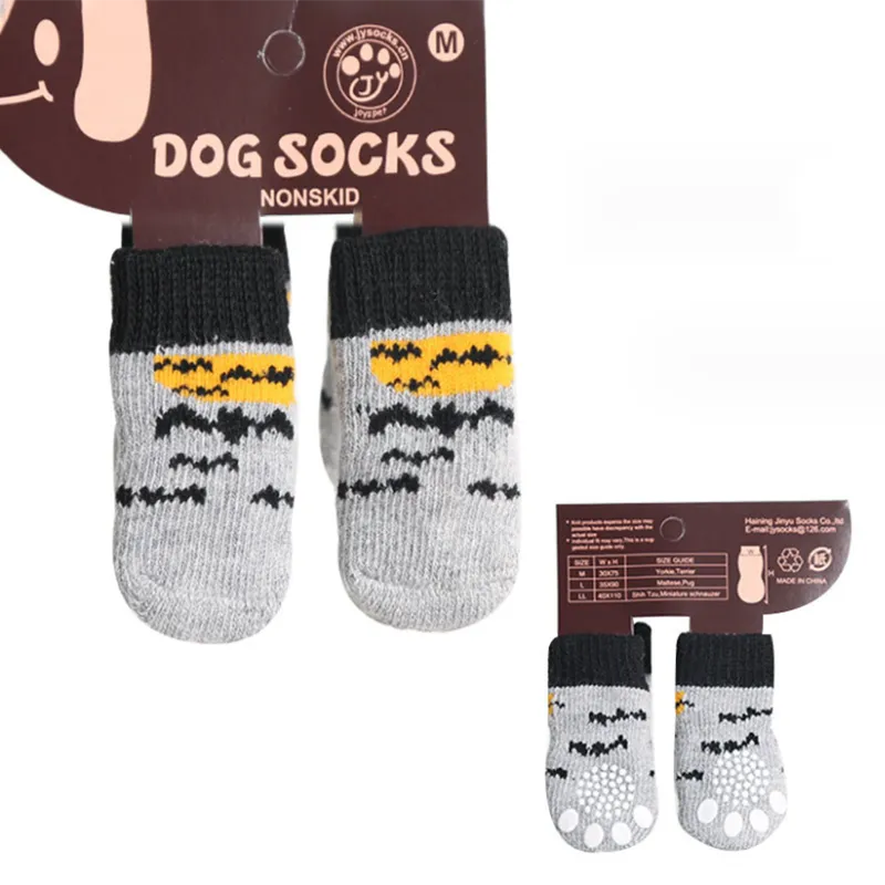 4pcs Noël Pet Antidérapant Mignon Chaussettes