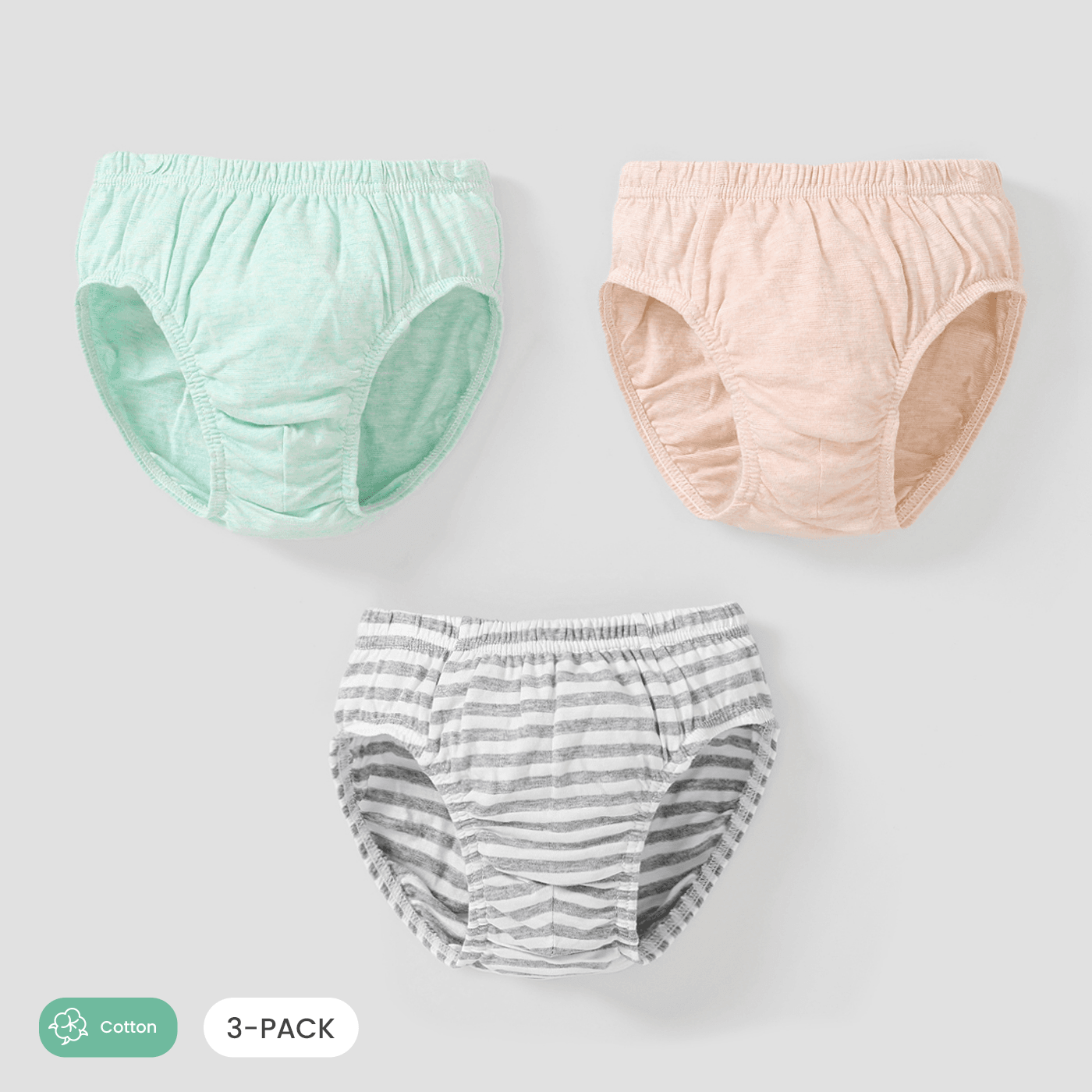 3pcs Toddler/Kid Boy Solid Color And Plaid Basic Underwear Set