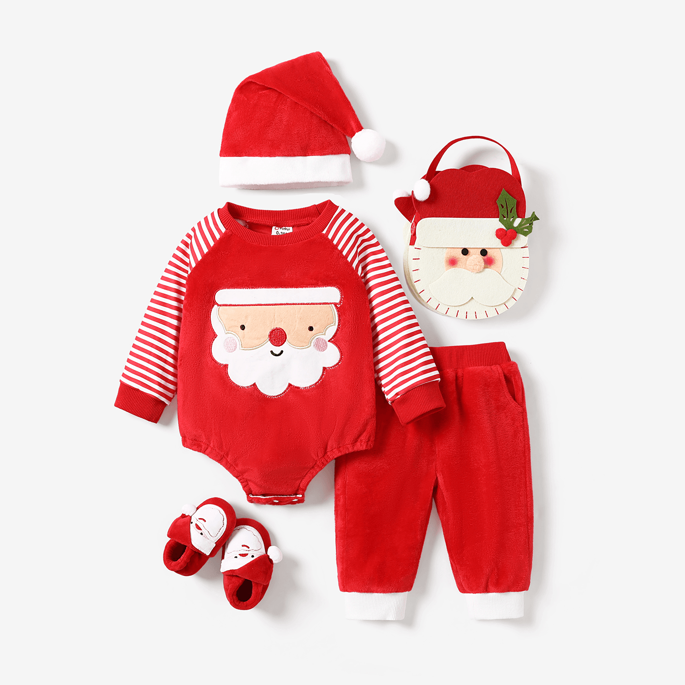 3pcs Baby Boy Childlike Fabric Stitching Christmas Pattern Romper/ Pants/Hat Set