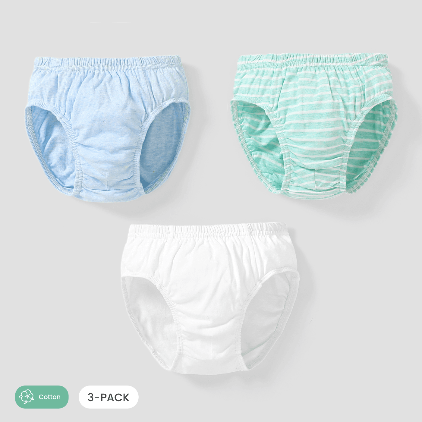 3pcs Toddler/Kid Boy Solid Color And Plaid Basic Underwear Set