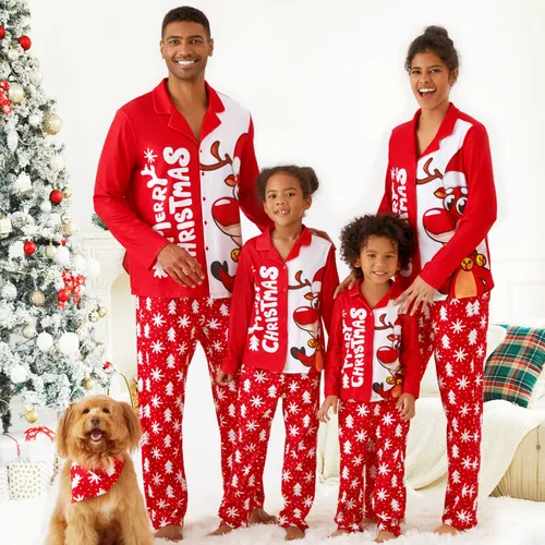 Christmas Family Matching Reindeer & Letters Print Long-sleeve Pajamas Sets(Flame resistant)