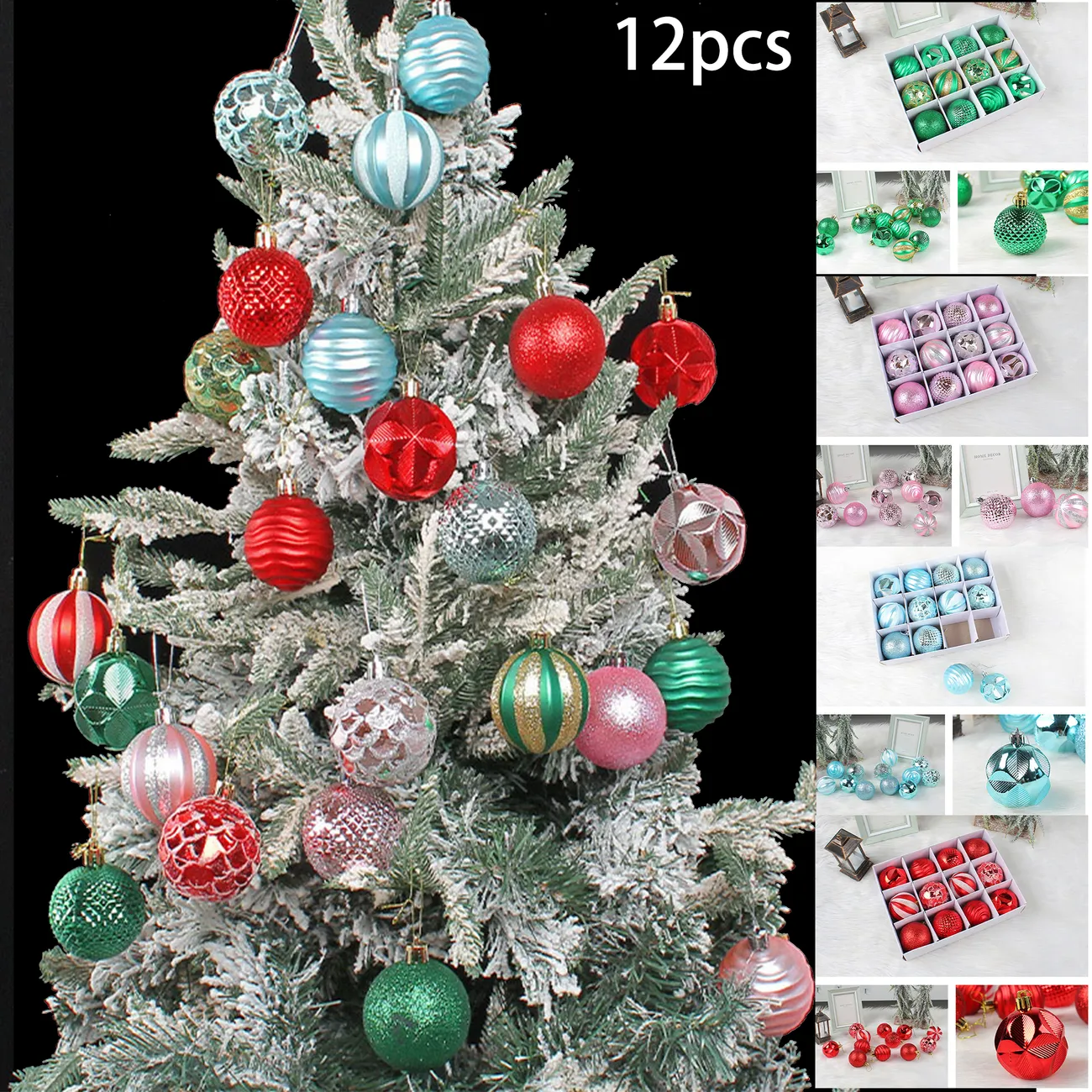 Set of 12 PVC Christmas Tree Baubles - Festive Decorations for Christmas Trees Pink big image 1