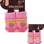 4 piezas de calcetines lindos antideslizantes para mascotas navideñas Rosado