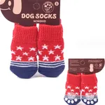 4 piezas de calcetines lindos antideslizantes para mascotas navideñas Azul Oscuro / Blanco / Rojo