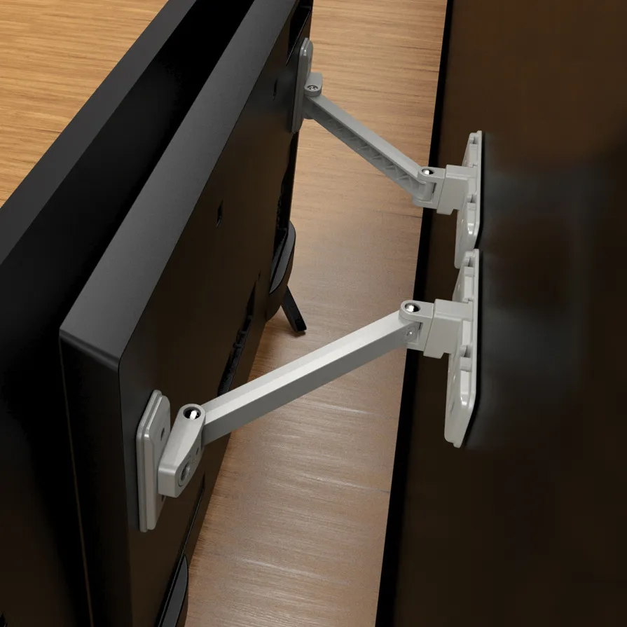 Anti-toppling TV/monitor and door/window safety lock with fixed bracket and limiters White image 3