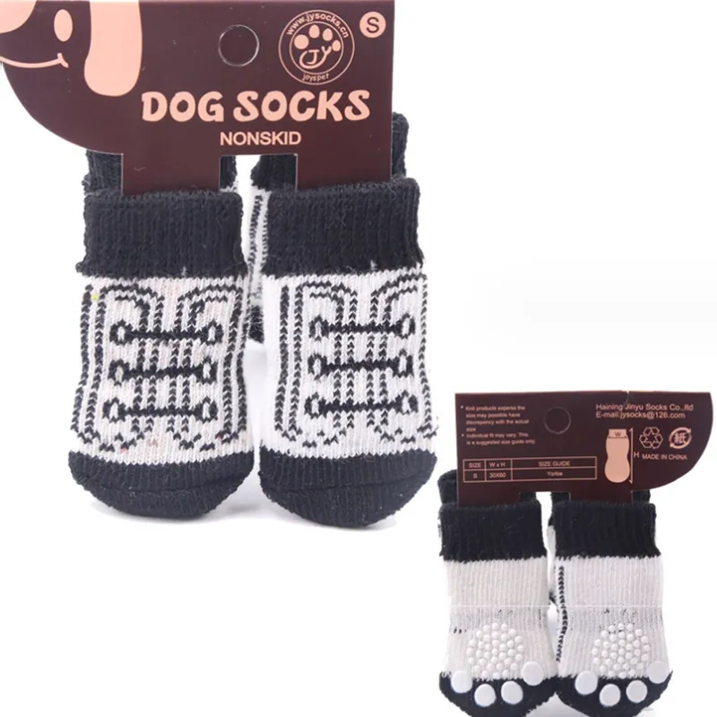 4pcs Noël Pet Antidérapant Mignon Chaussettes