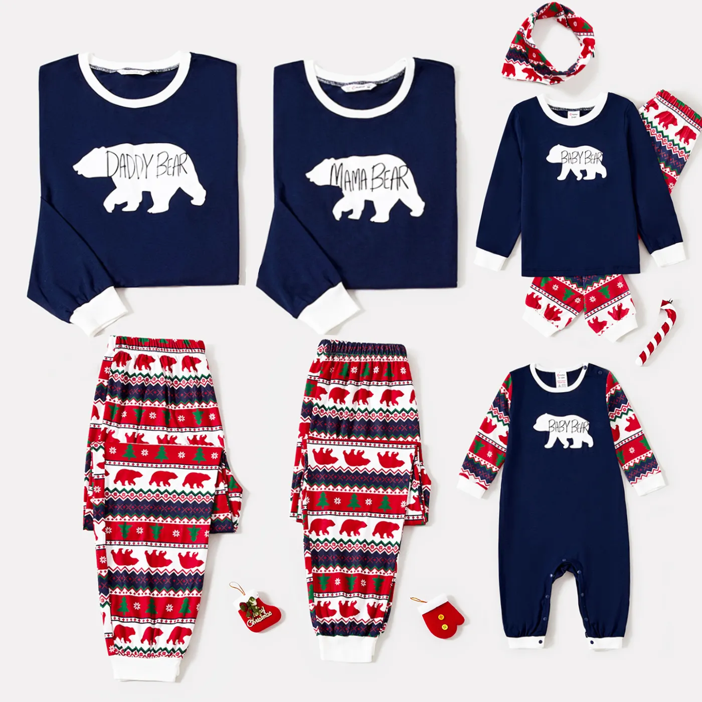Christmas Bear Print Family Matching Pajamas Sets (Flame Resistant) Deep Blue image 3