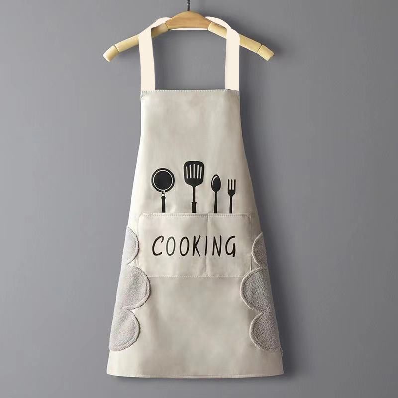 Kitchen Apron with Utensil Pocket: Stylish Unisex Apron for Wiping Hands, Waterproof and Stain-Resis