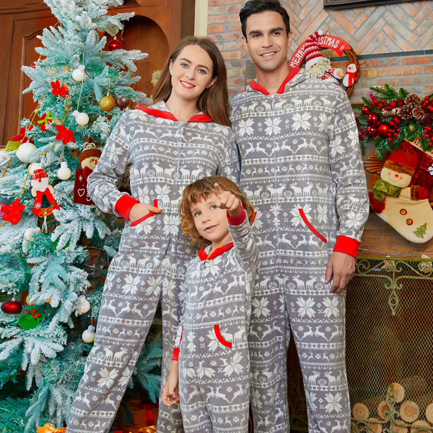 Natal Look de família Manga comprida Conjuntos de roupa para a família Pijamas (Flame Resistant) Cinzento Claro image 2