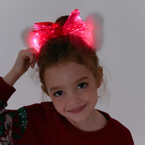 Go-Glow Christmas Light Up Big Hair Bows Hairband Including Controller (Built-In Battery) Red big image 3