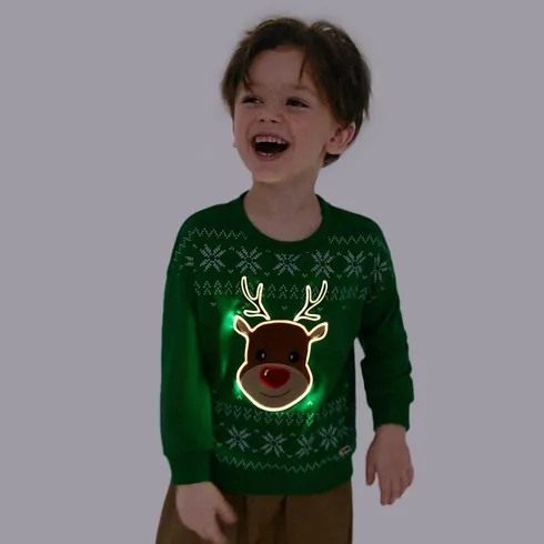 Go-Glow Christmas Illuminating Sweatshirt with Light Up Elk Including Controller (Built-In Battery) Green big image 5