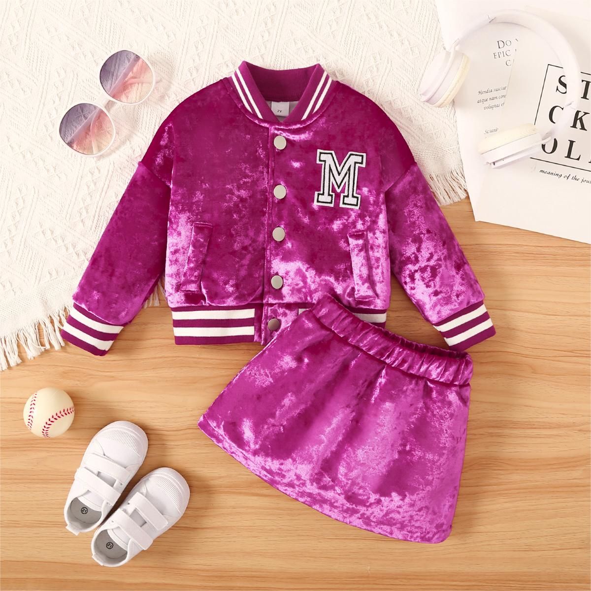 Lettre Motif 2pcs Toddler Fille Soie Bold Couleur Suit-Robe Avec Secret Button