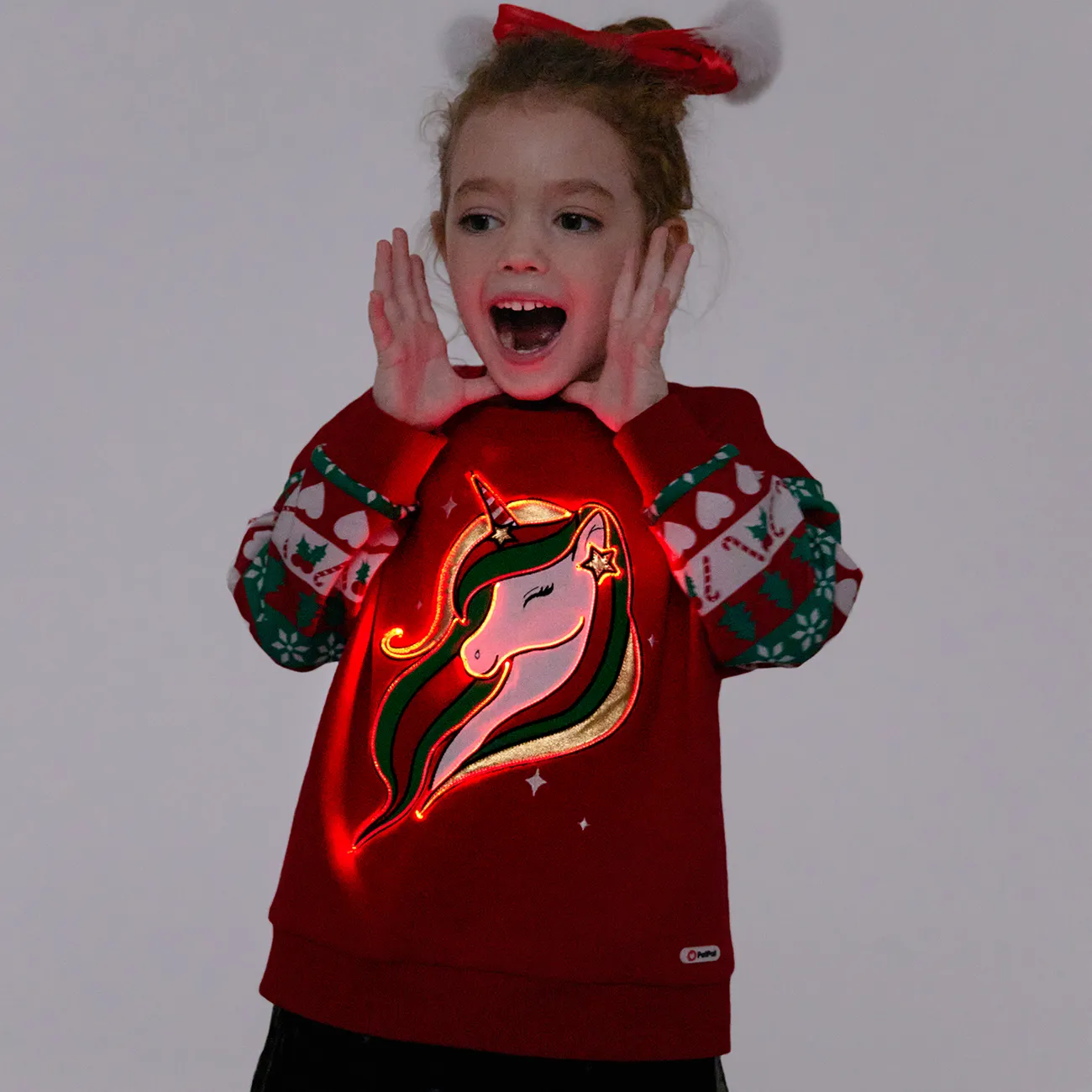 Go-Glow Christmas Illuminating Sweatshirt with Light Up Unicorn Including Controller (Built-In Battery) Red big image 1