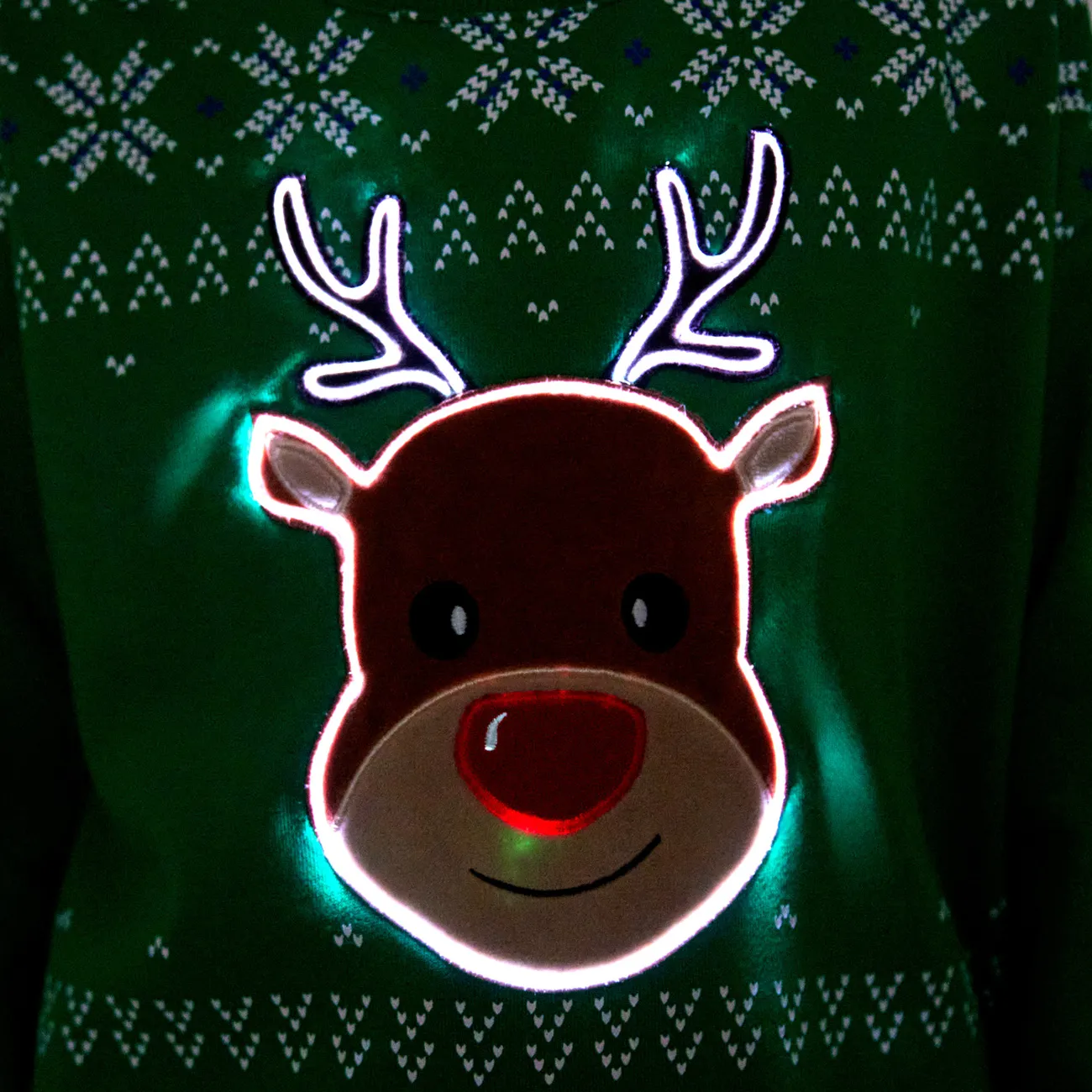 Go-Glow Christmas Illuminating Sweatshirt with Light Up Elk Including Controller (Built-In Battery) Green big image 1