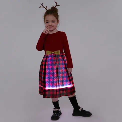 Go-Glow Christmas Illuminating Dress with Light Up Skirt with Checkered Pattern Including Controller (Built-In Battery) Red big image 4