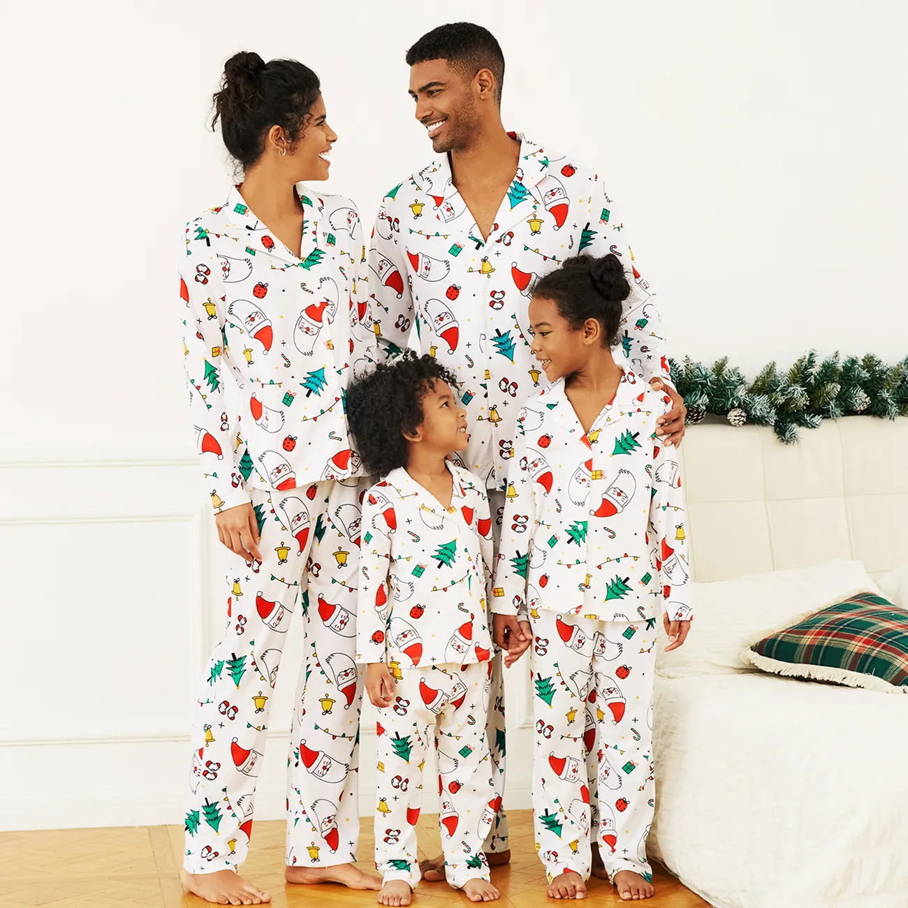 Noël Look Familial Manches longues Tenues de famille assorties Pyjamas (Flame Resistant) Blanc big image 1