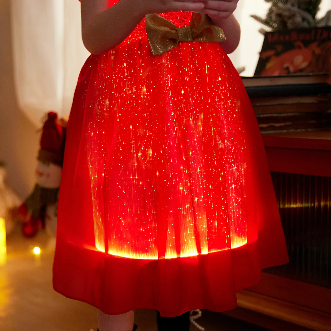 Go-Glow Christmas Illuminating Dress with Light Up Skirt Including Controller (Built-In Battery) Red image 6