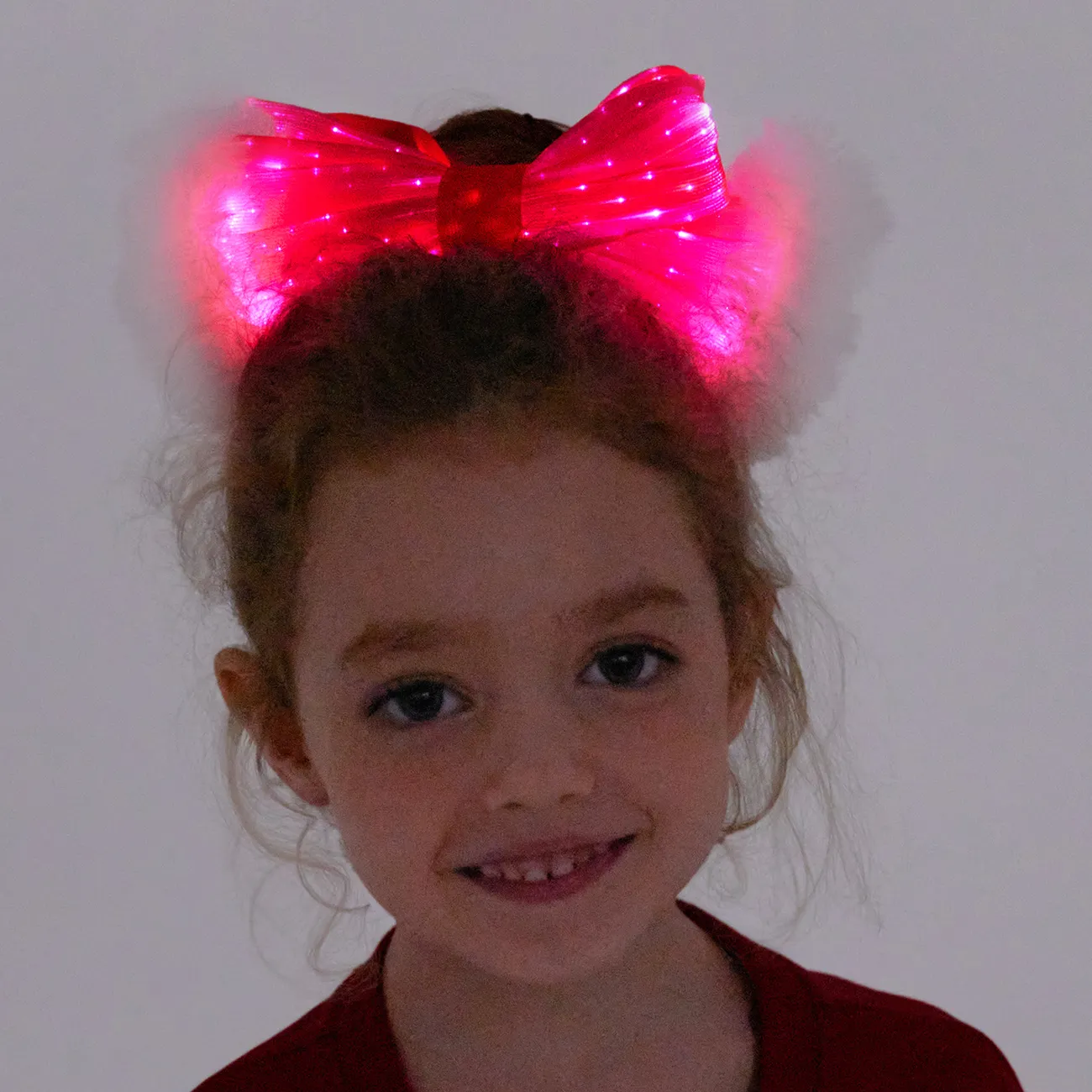 Go-Glow Christmas Light Up Big Hair Bows Hairband Including Controller (Built-In Battery) Red big image 1