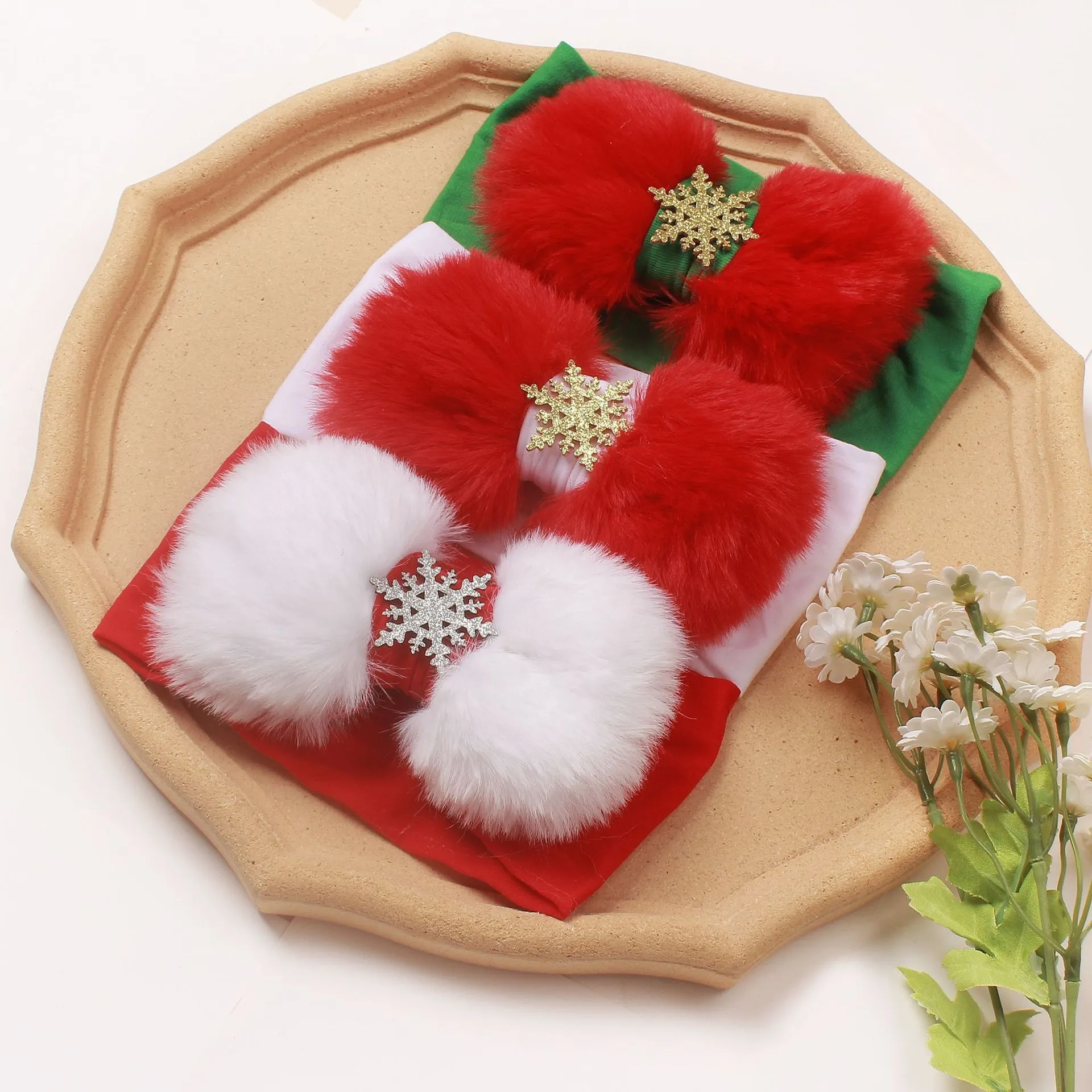 Baby's Christmas Plush Bow Headband Green image 4