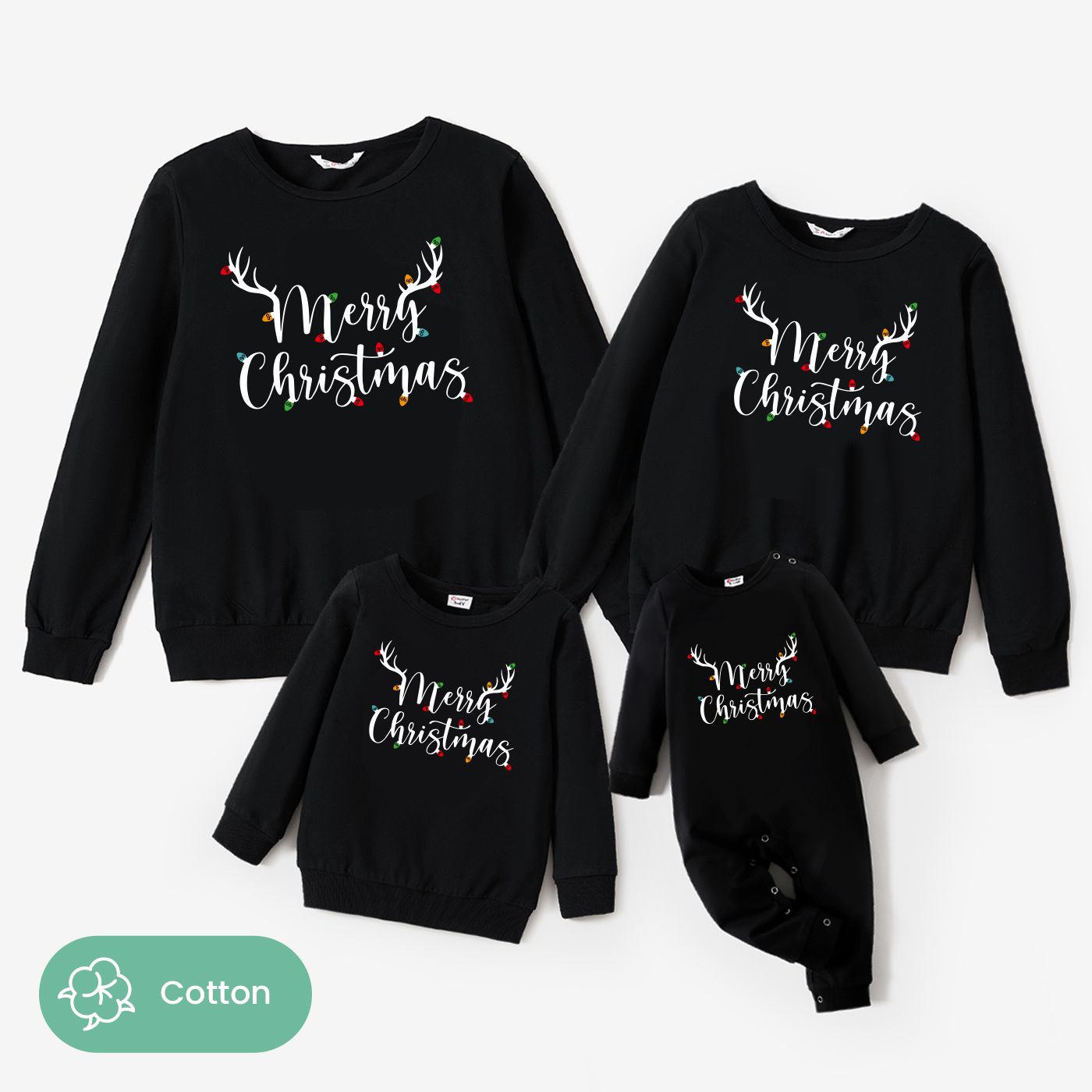 

Christmas Family Matching Letters Print Cotton Long Sleeves Tops