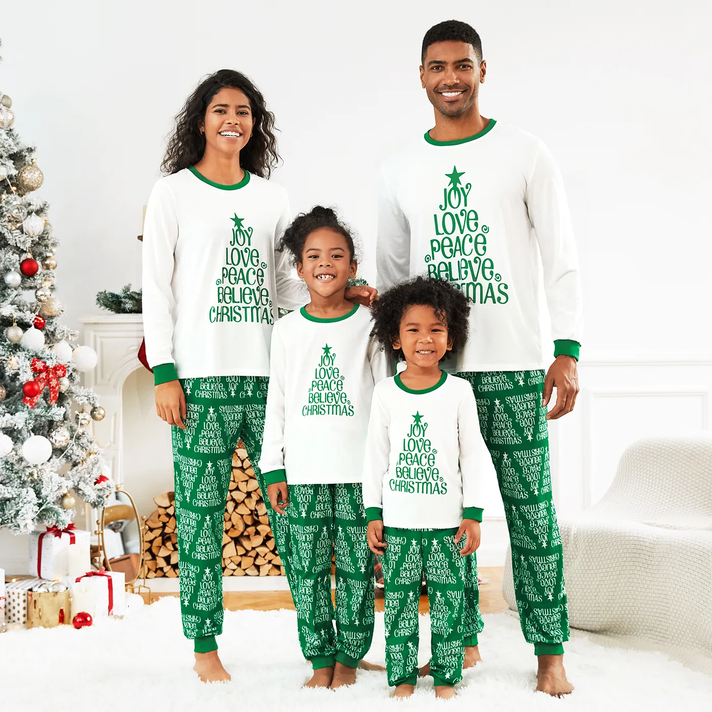 Christmas Letter Tree Print Family Matching Pajamas Sets (Flame Resistant)