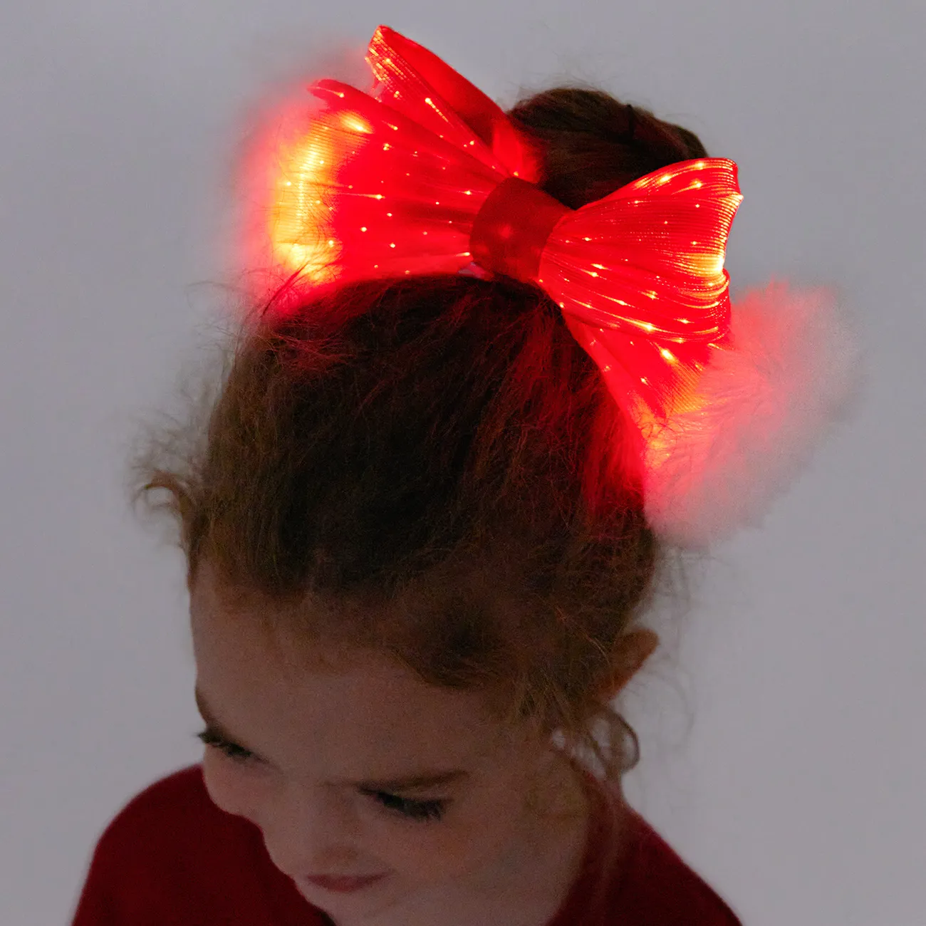 Go-Glow Christmas Light Up Big Hair Bows Hairband Including Controller (Built-In Battery) Red big image 1