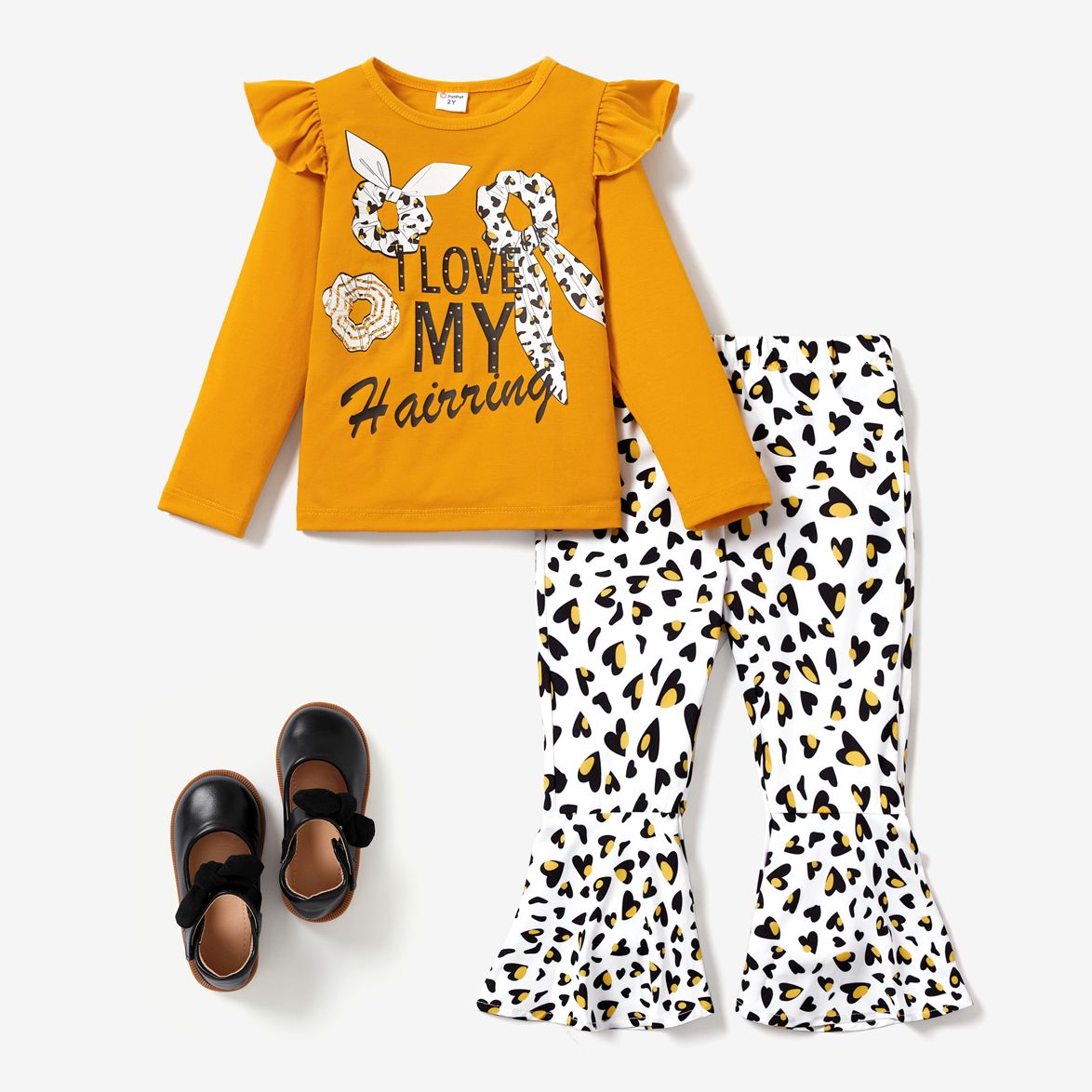 2PCS Toddler Girl Avant-garde Flutter Sleeve Top / Pantalon