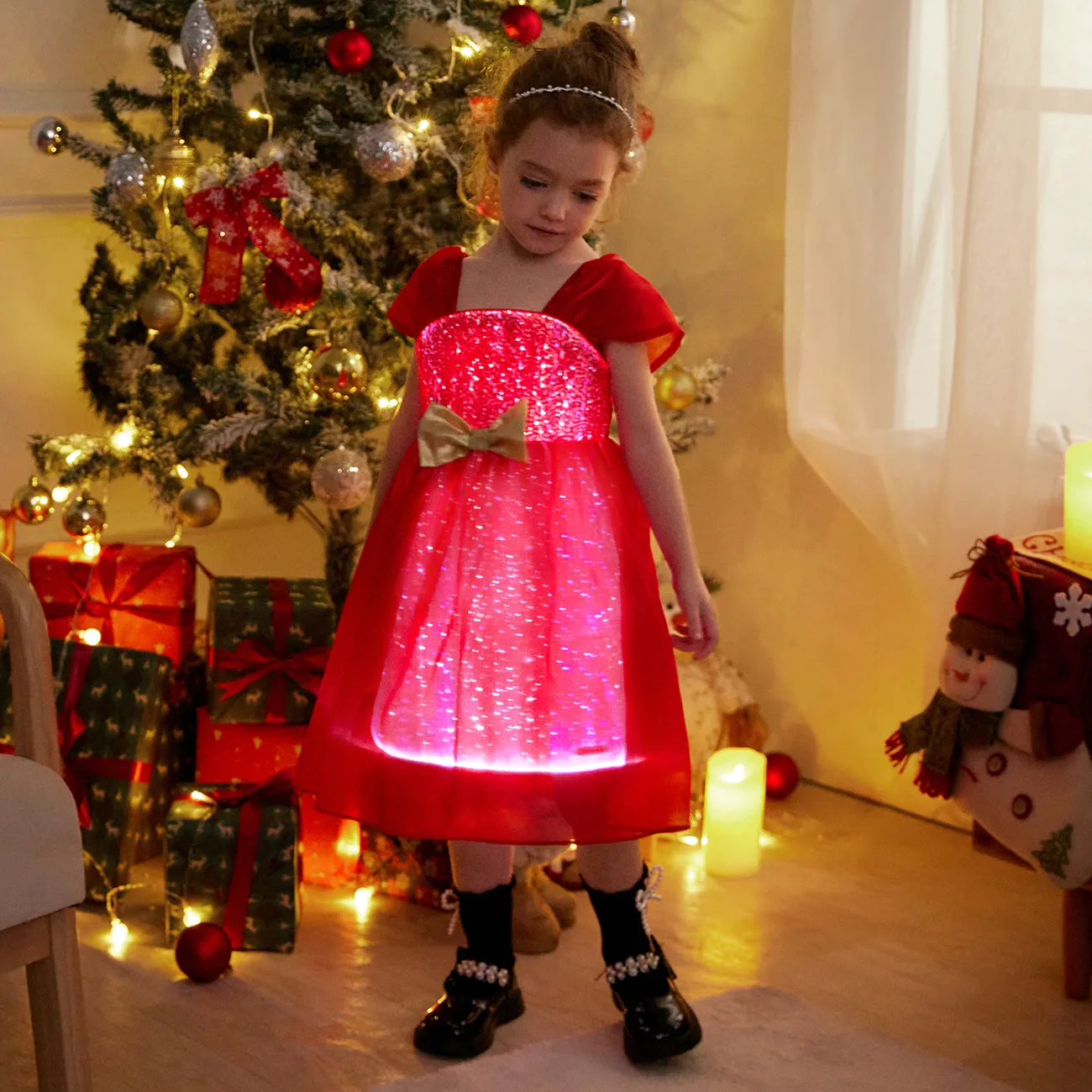 Go-Glow Christmas Illuminating Dress with Light Up Skirt Including Controller (Built-In Battery) Red big image 1