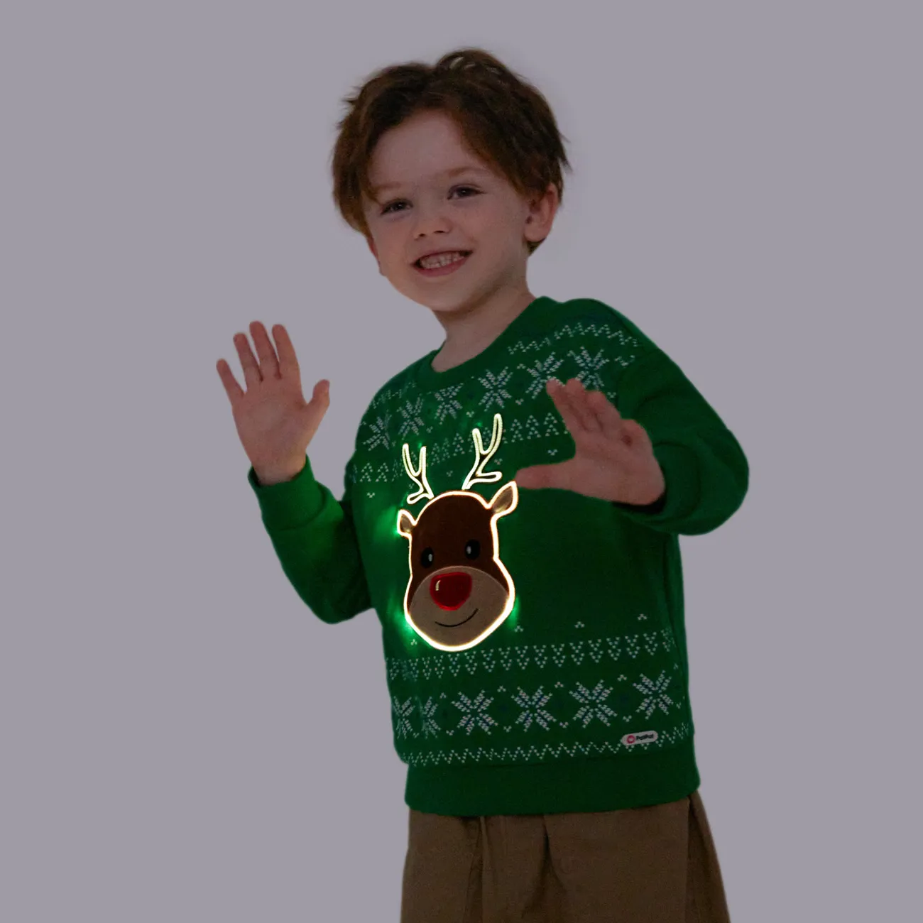 Go-Glow Christmas Illuminating Sweatshirt mit leuchtendem Elch inklusive Controller (eingebauter Akku) grün big image 1