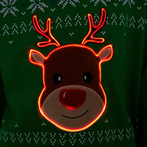 Go-Glow Christmas Illuminating Sweatshirt with Light Up Elk Including Controller (Built-In Battery) Green big image 8
