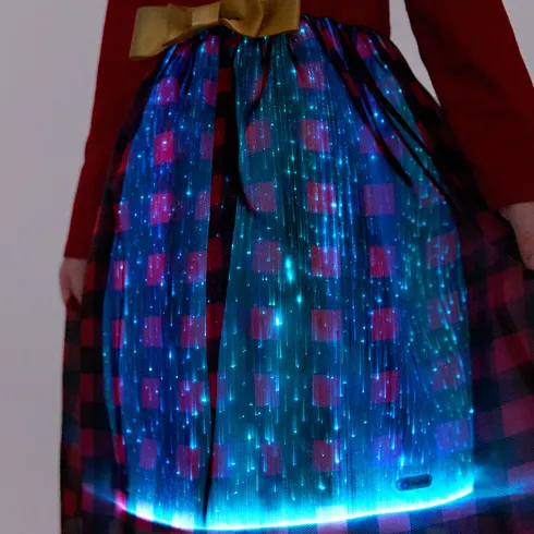 Go-Glow Christmas Illuminating Dress with Light Up Skirt with Checkered Pattern Including Controller (Built-In Battery) Red big image 6