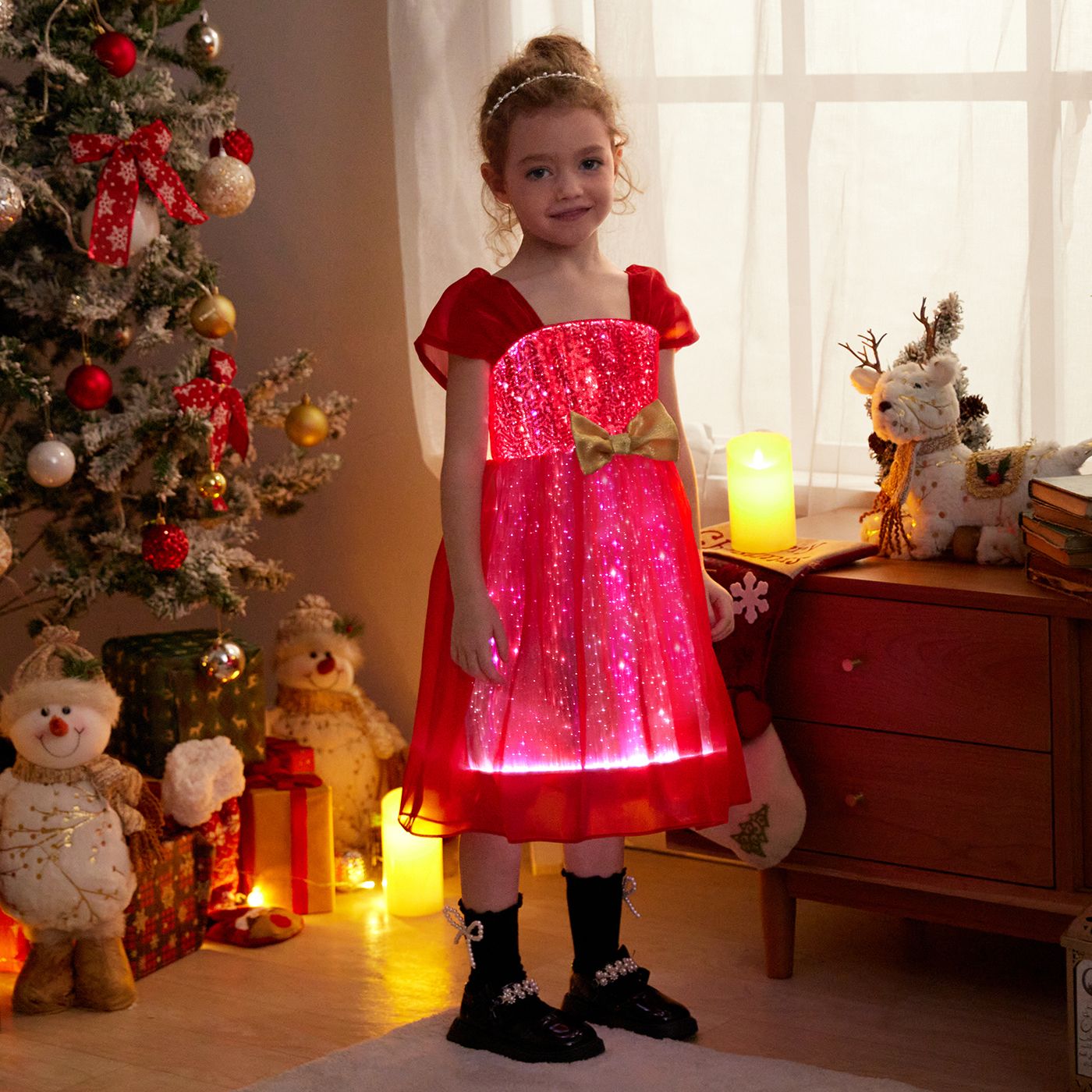 Go-Glow Christmas Illuminating Dress With Light Up Skirt Including Controller (Built-In Battery)
