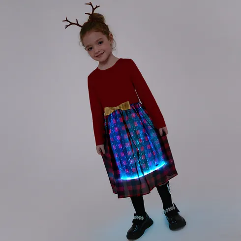 Go-Glow Christmas Illuminating Dress with Light Up Skirt with Checkered Pattern Including Controller (Built-In Battery) Red big image 3
