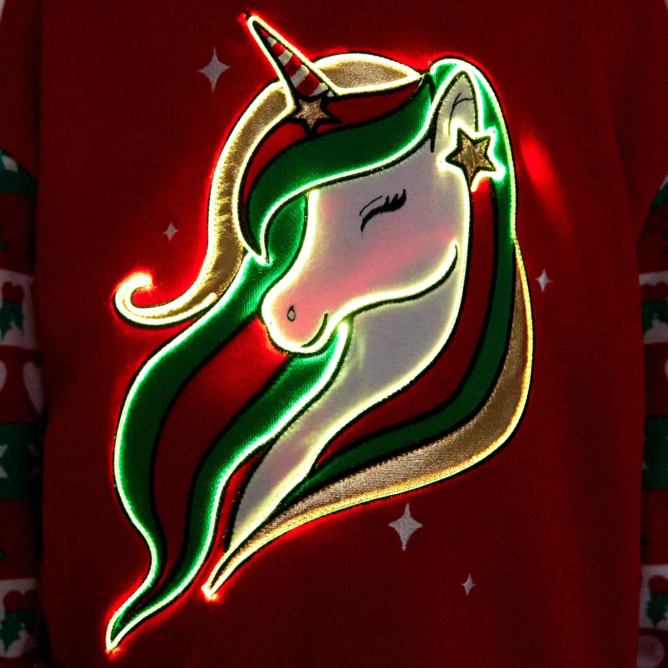 Go-Glow عيد الميلاد مضيئة قميص من النوع الثقيل مع إضاءة يونيكورن بما في ذلك وحدة تحكم (بطارية مدمجة) أحمر big image 1